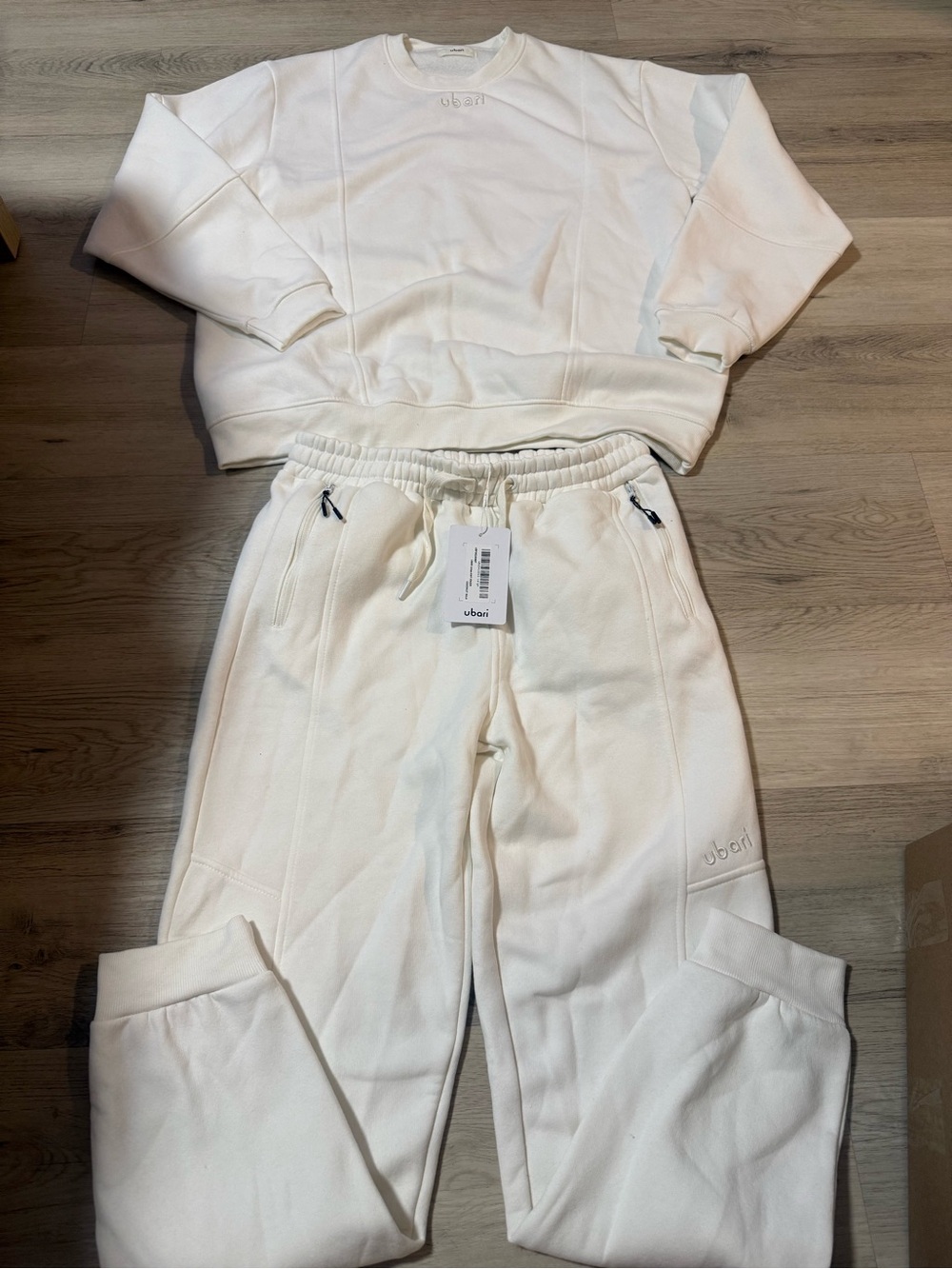 NWT Ubari Unisex Knit Jogger Set Coconut Milk White 2-Piece Sweatshirt/Pants